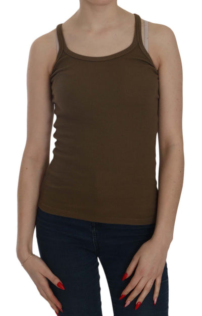 Brown Sleeveless Spaghetti Strap Blouse Top
