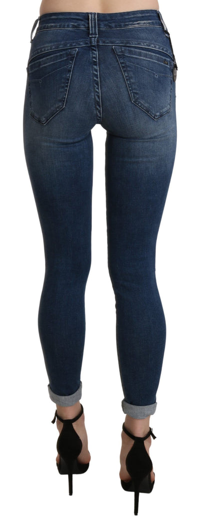 Blue Washed High Waist Skinny Cropped Cotton Jeans