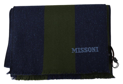 Green Striped Wool Unisex Neck Wrap Shawl Blue