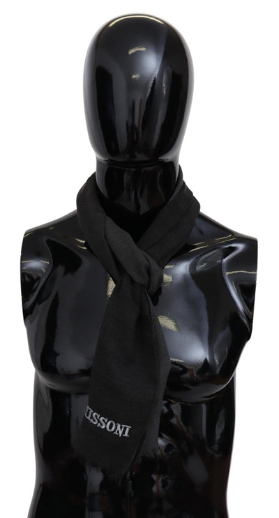Gray Wool Unisex Neck Wrap Shawl Fringes Logo Scarf