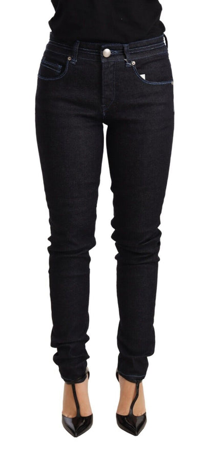 Blue Cotton Low Waist Slim Fit Denim Women Trouser Jeans