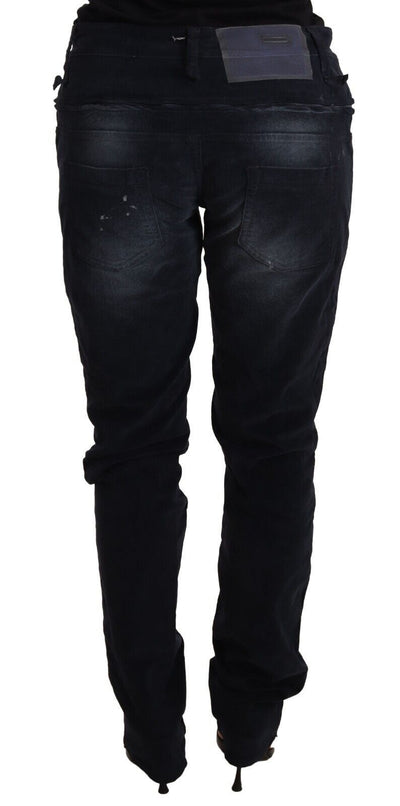 Blue Washed Cotton Denim Low Waist Loose Fit Trousers Jeans