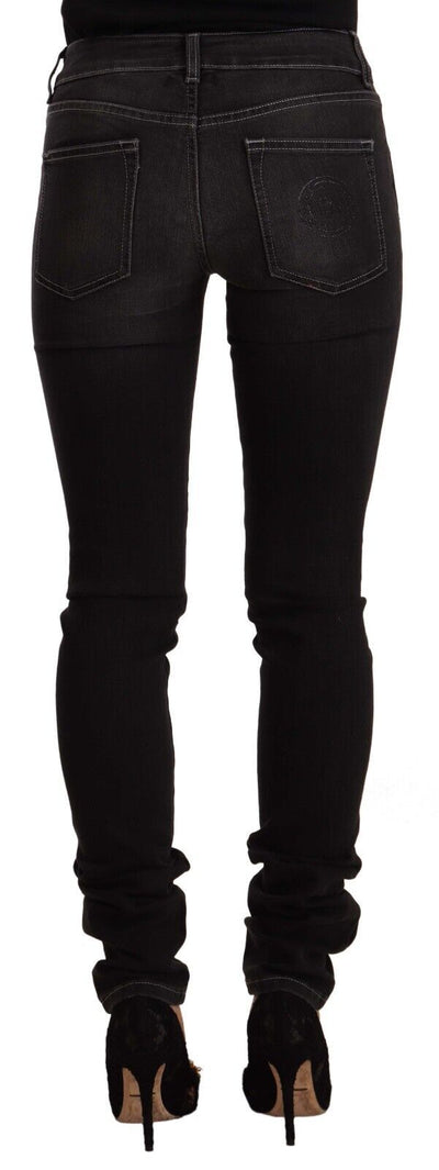Black Washed Mid Waist Cotton Skinny Slim Fit Jeans