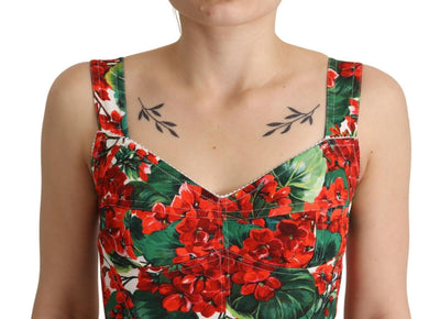 Red Geranium Print Viscose Sweetheart Cropped Top