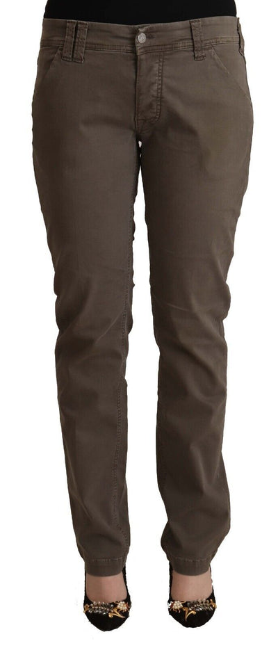Brown Cotton Low Waist Skinny Casual Jeans