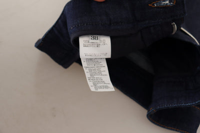 Blue Denim Stretch Crystal Hot Pants Shorts