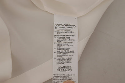 White Silk Gold DG Crown Crystal Blouse Top