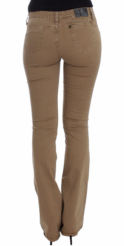 Beige Straight Leg Denim Pants Stretch Jeans