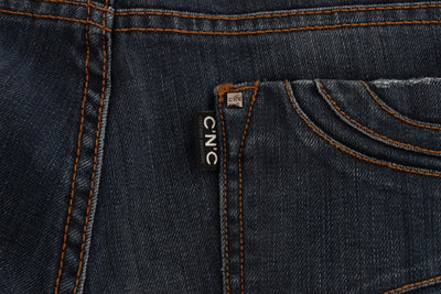 Blue Cotton Blend Bootcut Jeans