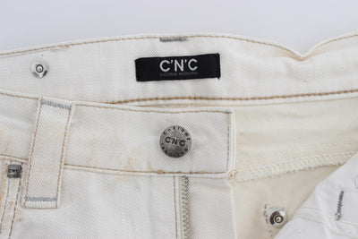White Cotton Slim Fit Bootcut Jeans
