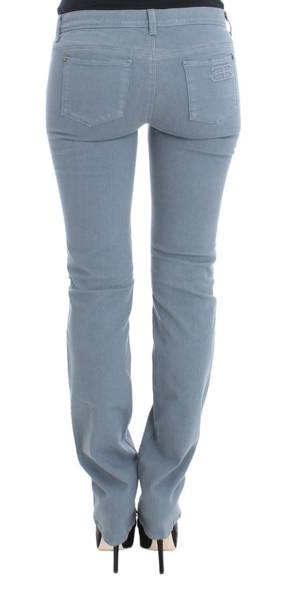 Blue Cotton Blend Slim Fit Bootcut Jeans