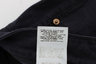 Blue Cotton Blend Casual Fit Pants