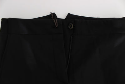 Black Cotton Blend Capri Cropped Pants