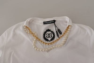 White Necklace Embellished Neckline T-shirt Top