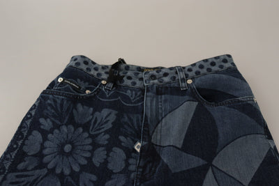 Blue Floral High Waist Skinny Denim Jeans