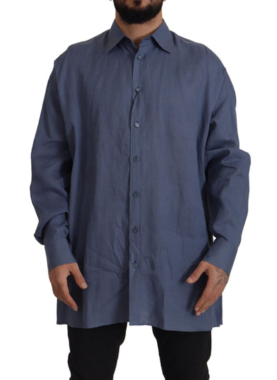 Dark Blue Linen Slim Fit Dress Formal Men Shirt