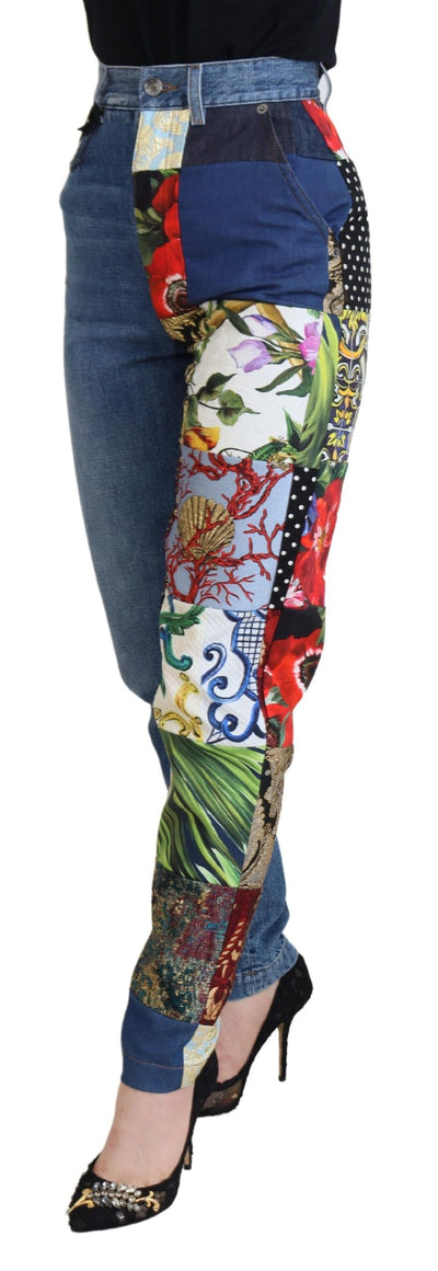 Blue Jacquard Majolica High Waist Jeans