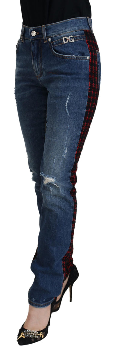 Blue Checkered Back Skinny Denim Jeans