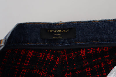 Blue Checkered Back Skinny Denim Jeans