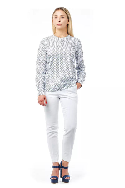 White Cotton Women Shirt with Skull Print Closure Detail