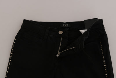 Black Embellished Mid Waist Skinny Denim Jeans