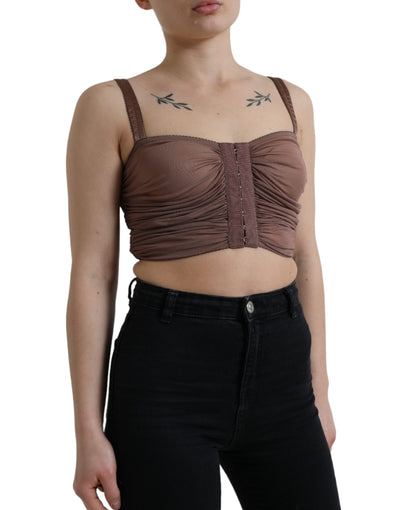 Brown Viscose Bustier Sleeveless Cropped Top