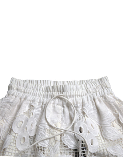 White Cotton Cutout High Waist Bermuda Shorts