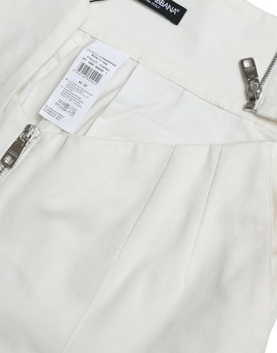 Black White Cotton Cut Out Waist Tapered Pants