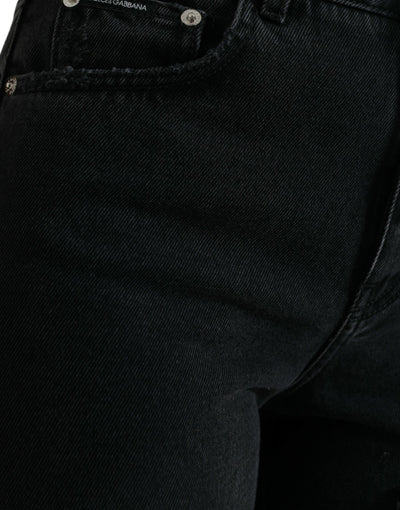Black Cotton High Waist Tattered Denim Jeans