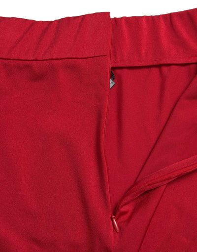 Red Stretch High Waist Cropped Leggings Pants