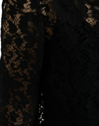 Black Floral Lace Long Sleeves Blouse Top