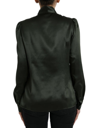 Gray Long Sleeves Ascot Collar Blouse Top