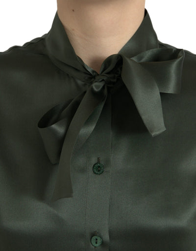 Gray Long Sleeves Ascot Collar Blouse Top