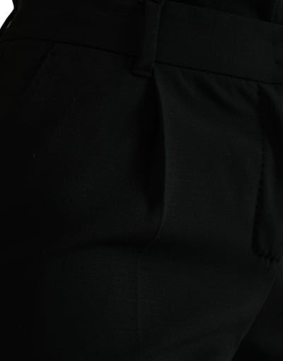Black Wool Mid Waist Tapered Pants