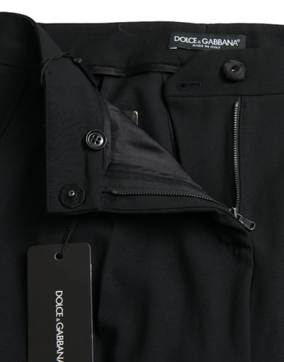 Black Wool Mid Waist Tapered Pants