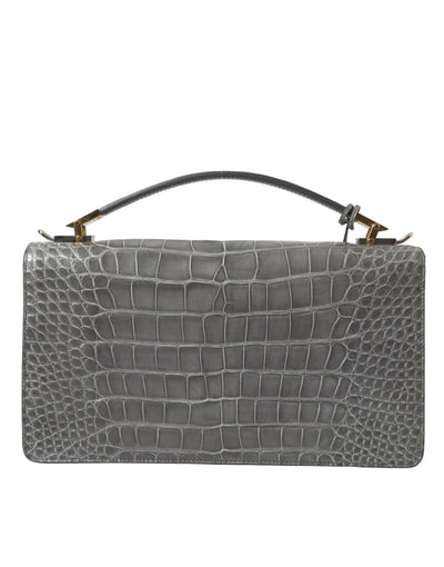 Gray Exotic Leather Medium Shoulder Hand Purse Bag