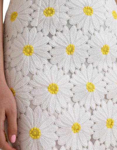 White Floral Pencil Straight Lace Skirt