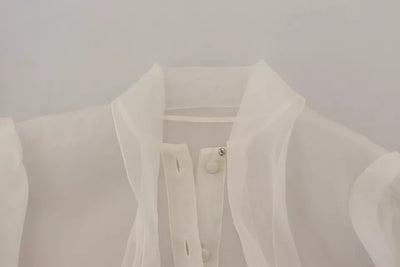 White Ascot Collar Long Sleeves Blouse Top