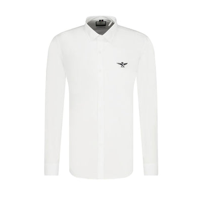 "White Cotton Men's Shirt with Slim Fit Design"