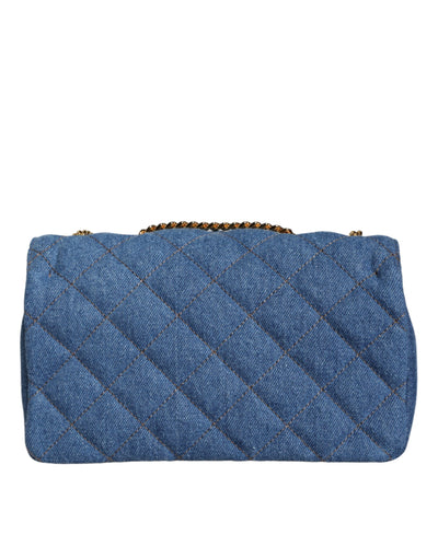 Blue Quilted Denim Leather Crossbody Shoulder Bag