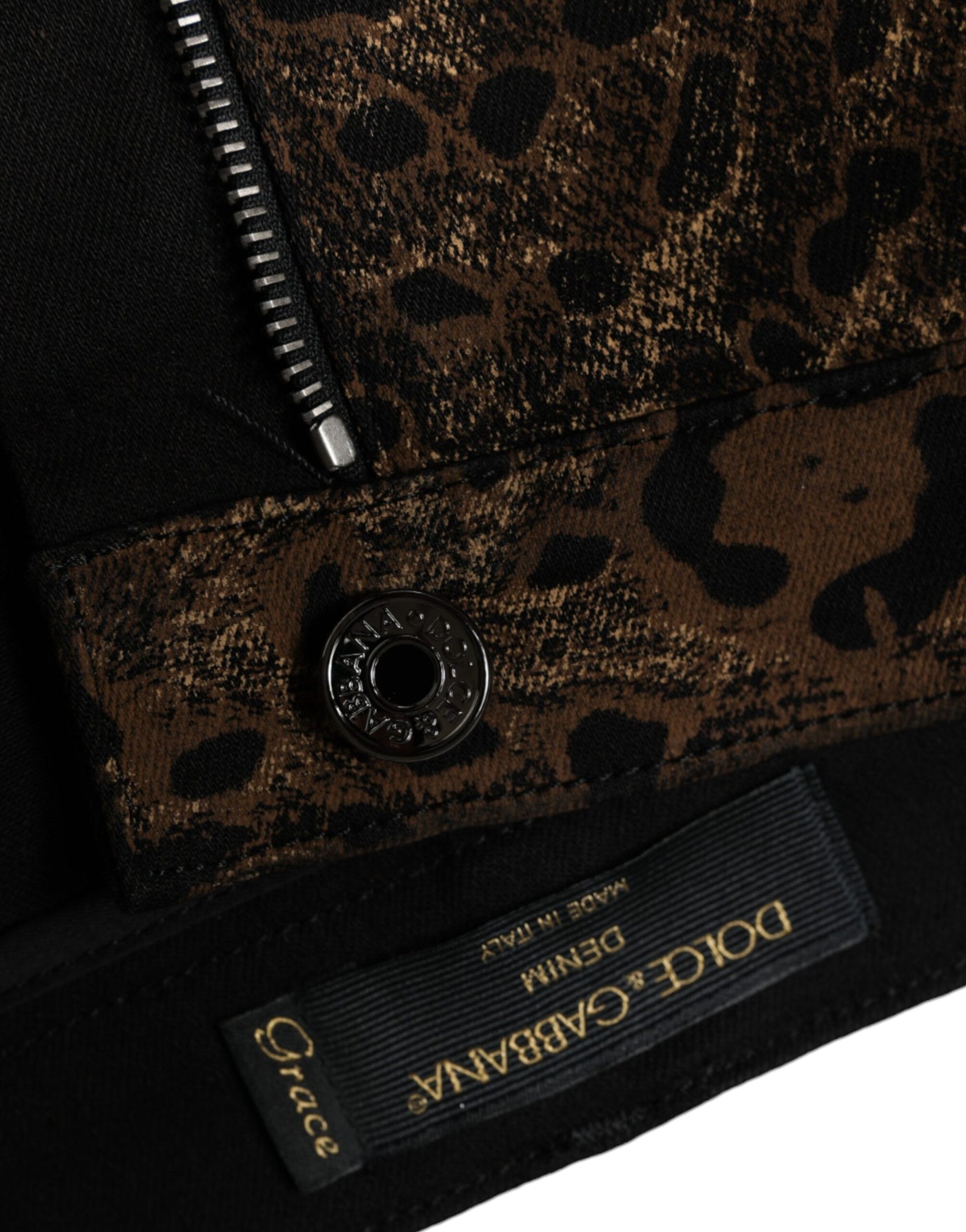 Brown Leopard Cotton Skinny Denim Jeans