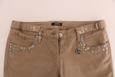 Beige Cotton Stretch Slim Fit Jeans