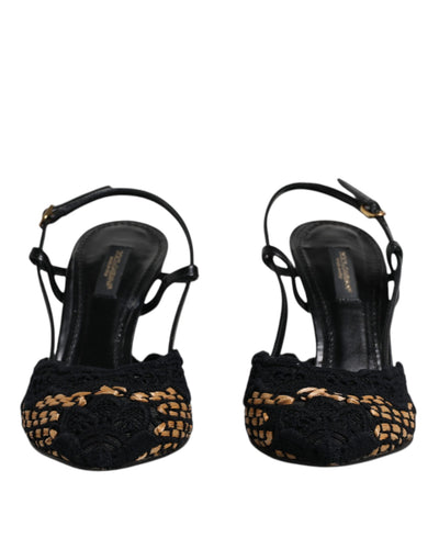 Black Brown Lace High Heels Slingback Shoes
