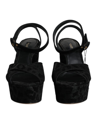Black Leopard Platform Heels Sandals Shoes