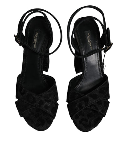 Black Leopard Platform Heels Sandals Shoes