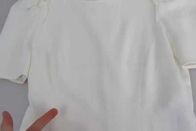 White Viscose Stretch Short Sleeves Blouse Top