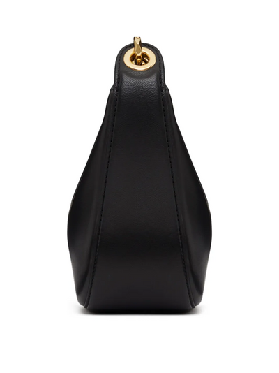 Black Leather Mini Hobo Vlogo Shoulder Bag