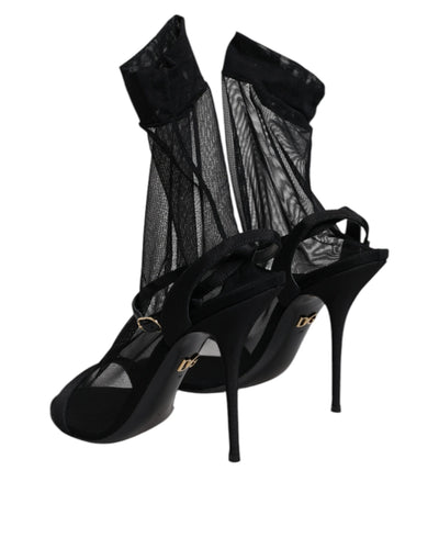 Black Tulle Stretch Heels Sandals Shoes