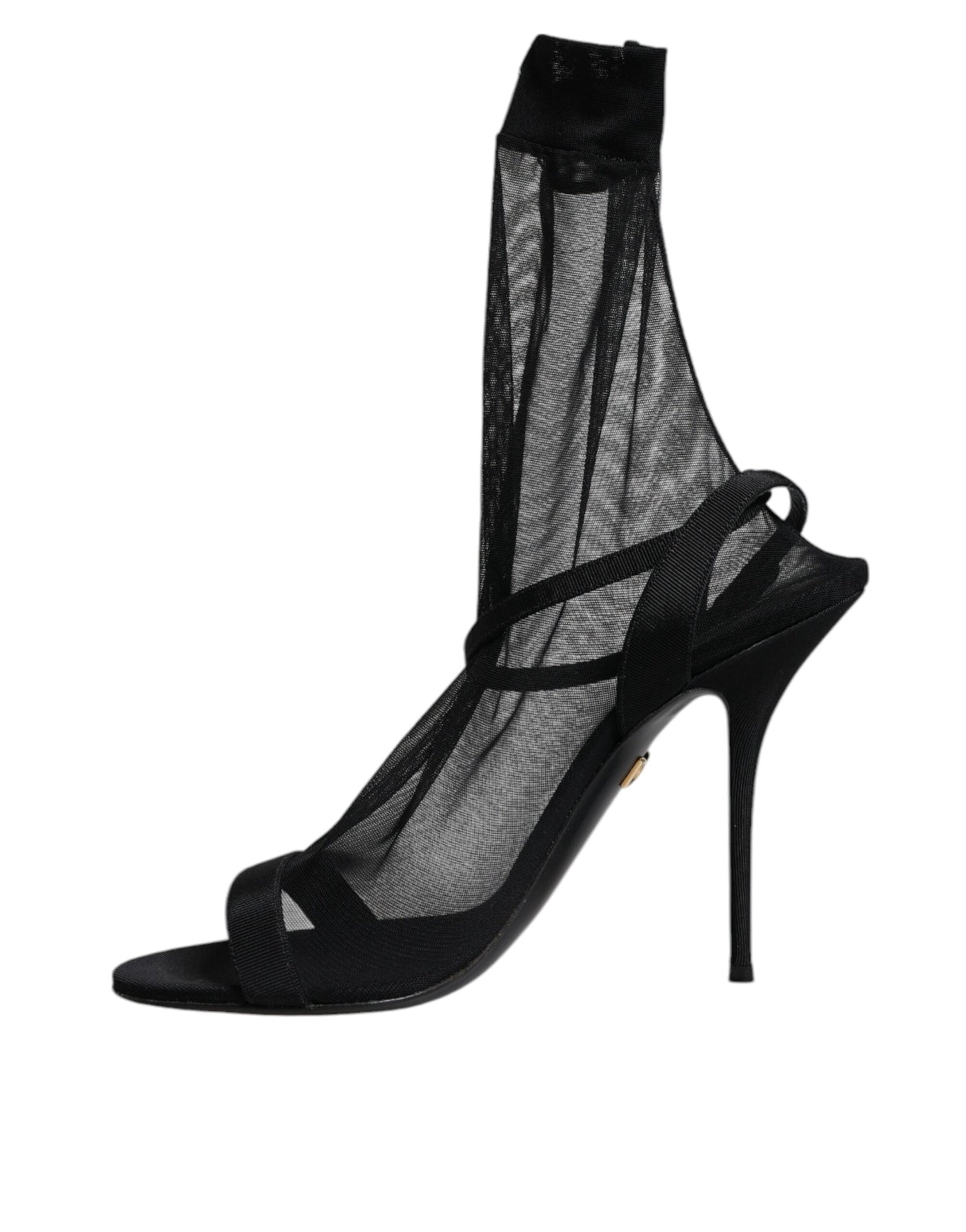 Black Tulle Stretch Heels Sandals Shoes