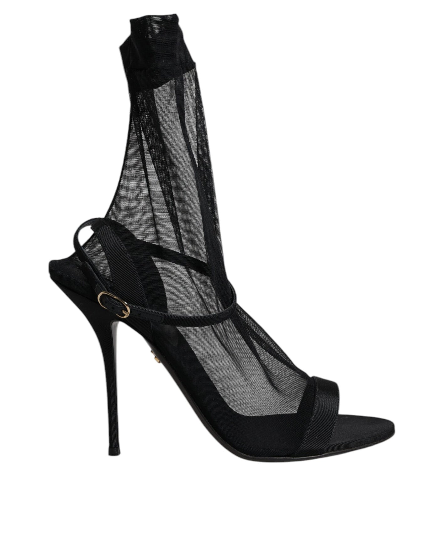 Black Tulle Stretch Heels Sandals Shoes